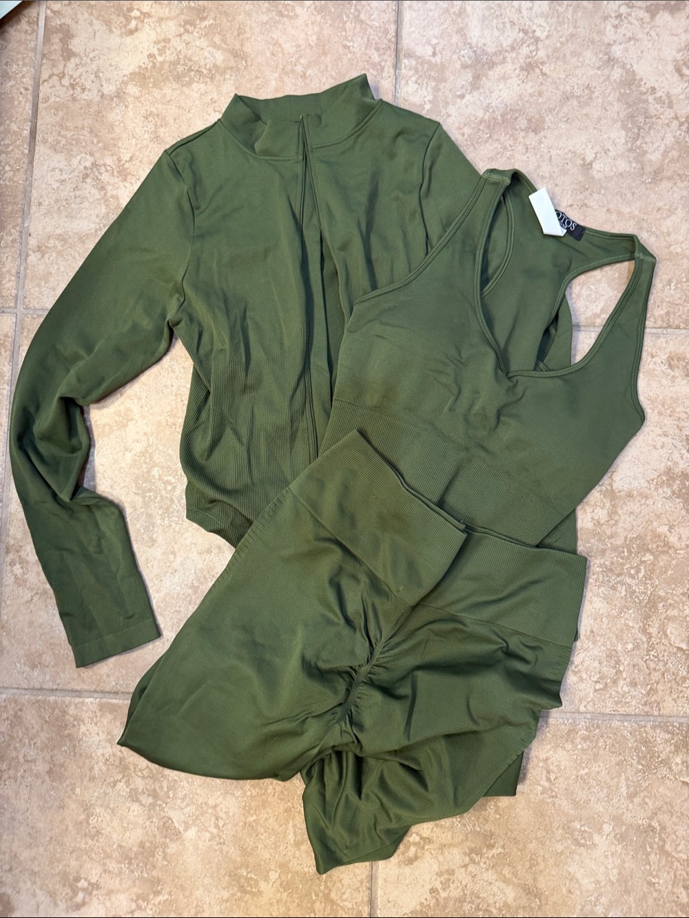 Olive Green Women's Active Tank, Jacket & Shorts Set